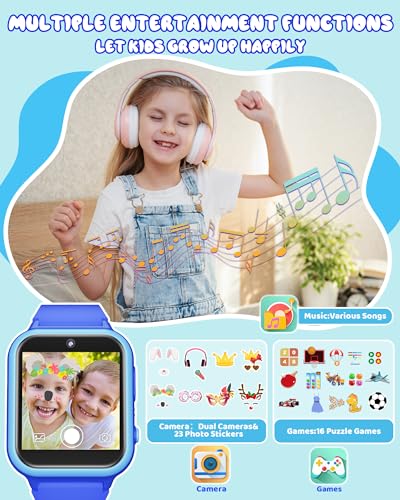 Kikapabi Kids Toy Smart Watch, Suitable for 3+ Boys and Girls,Birthday Christmas New Year Gifts for 3+ Years Old Girls Boys(Dark-Blue)3