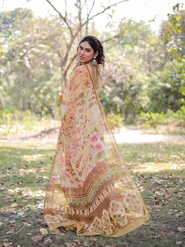 Image of MIRCHI FASHION Saree for Woman Organza Floral Printed | Lightweight Elegant Traditional Sari with Matching Blouse Piece