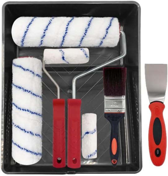 Paint Roller Set 7pc- Paint Rollers for Walls and Ceilings, Paint Pads, Paint Tray, Brush, Scraper, Mini Rollers for Painting, Paint Sleeves, Paint Supplies - Roller Sets for Painting Decorating Walls