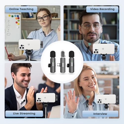 image for AMASDA 2 Pack Wireless Lavalier Microphone with Charging Case for iPho