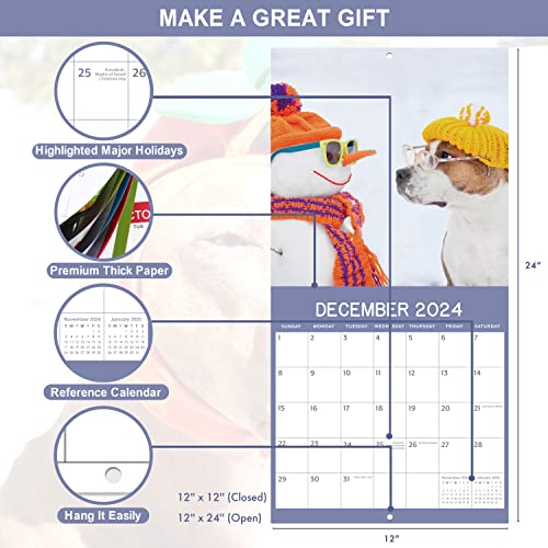 Cute Puppies Wall Calendar 2023-2024, Fun Dogs Wall Calendar, Jul. 2023 - Dec. 2024, 12'' X 12'' (Closed), 12'' X 24'' (Open), Dog Calendar, Hanging Hole, Holidays #TOP3