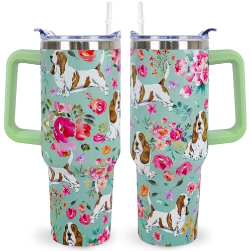 Usyobrt Basset Hound Gifts Dog Tumbler Cup for Women Men 40oz Stainless Steel Insulated Travel Mug with Lid and Straw