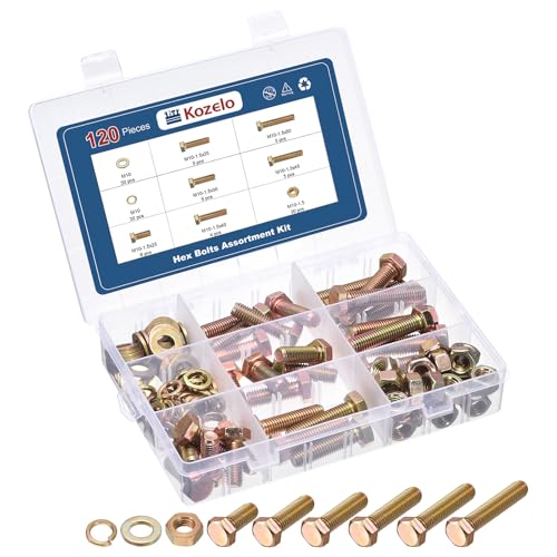 Kozelo 120 Pcs Bolts and Nuts Washers Kit-M10 Carbon Steel Hex Tap Bolt