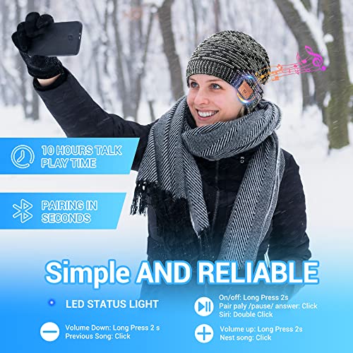 Touch Two Beanie With Bluetooth Headphone Music Hat Breathable Knitted Cap For Outdoor Sports Christmas Tech Gifts Grey #TOP4
