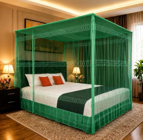 Image of King Size Mosquito Net, Double Bed Machardani, Full Protection Folding Design, 6x7 ft (Deep Green)