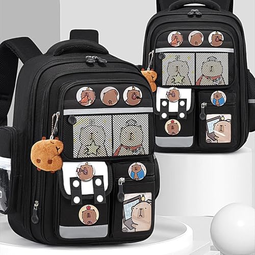 Porte-badge avec breloque pour sac à dos école Capybara, cartable enfant multi-compartiments - 6