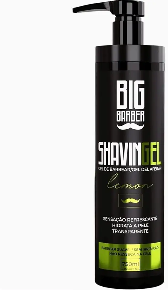 Gel de Barbear Big Barber 750ml Lemon - Shaving Gel Profissional para Desenho e Deslize Suave - Hidrata a Pele