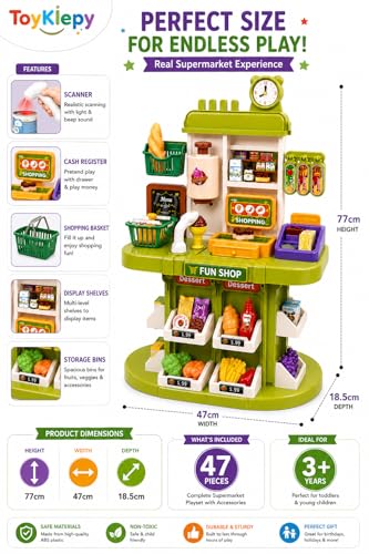 Image of 47PCS Kids Supermarket Playset with Cash Register & Grocery Accessories Toy