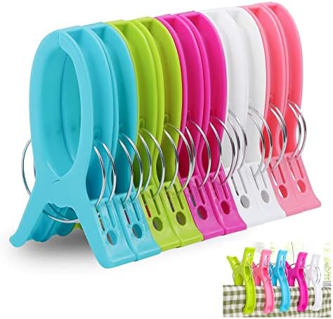 WOWOSS 10Pcs Large Beach Towel Peg for Sun Loungers Strong Windproof Beach Towel Clips with Assorted of Colour, Plastic Beach Towel Pegs Clamps for Sunbed, Clothes