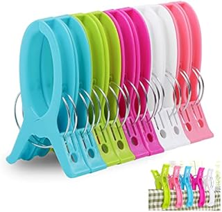 WOWOSS 10Pcs Large Beach Towel Peg for Sun Loungers Strong Windproof Beach Towel Clips with Assorted of Colour, Plastic Beach Towel Pegs Clamps for Sunbed, Clothes