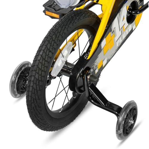 JOYSTAR Pluto 14 Inch Kids Bike BMX Style Children Bicycles with Training Wheels for Boys Girls Age 3-5 Years Yellow