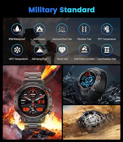 Image of SUNKTA Smart Watches for Men(Answer /Calls),1.39 inch Touchscreen /5ATM Waterproof /120+ Sports Modes Fitness Watch with Heart Rate for Android /iOS Steel Black
