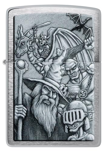 Image of Zippo Mystical Beings Design Brushed Chrome, Windproof Pocket Fuel Refillable Lighter, BIS Certified