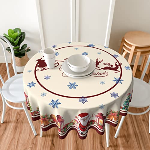 Kawani Christmas Round Tablecloth 60 Inch Christmas Tree Santa Claus Table Cloth Snowman Polyester Table Cover Holiday Decorative For Christmas Winter Holiday Kitchen Party Indoor And Outdoor #TOP2