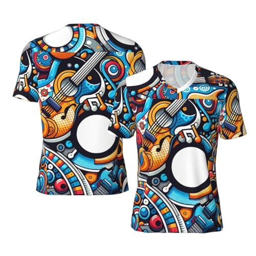 Stylish Athletic Sports Jersey Music-Abstract-Guitar Men's Rugby Jersey X-Large Black