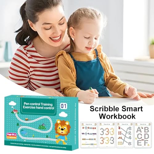 Image of DUKAAN Magic Practice Copybook for 2-6 yrs Kids 64 Pages Reusable Tracing Workbook,Wipe-Clean Handwriting Practice Book with Pens, Eraser, Learn Alphabets, Numbers, Drawing,Writing- 45x200 cm(Black)