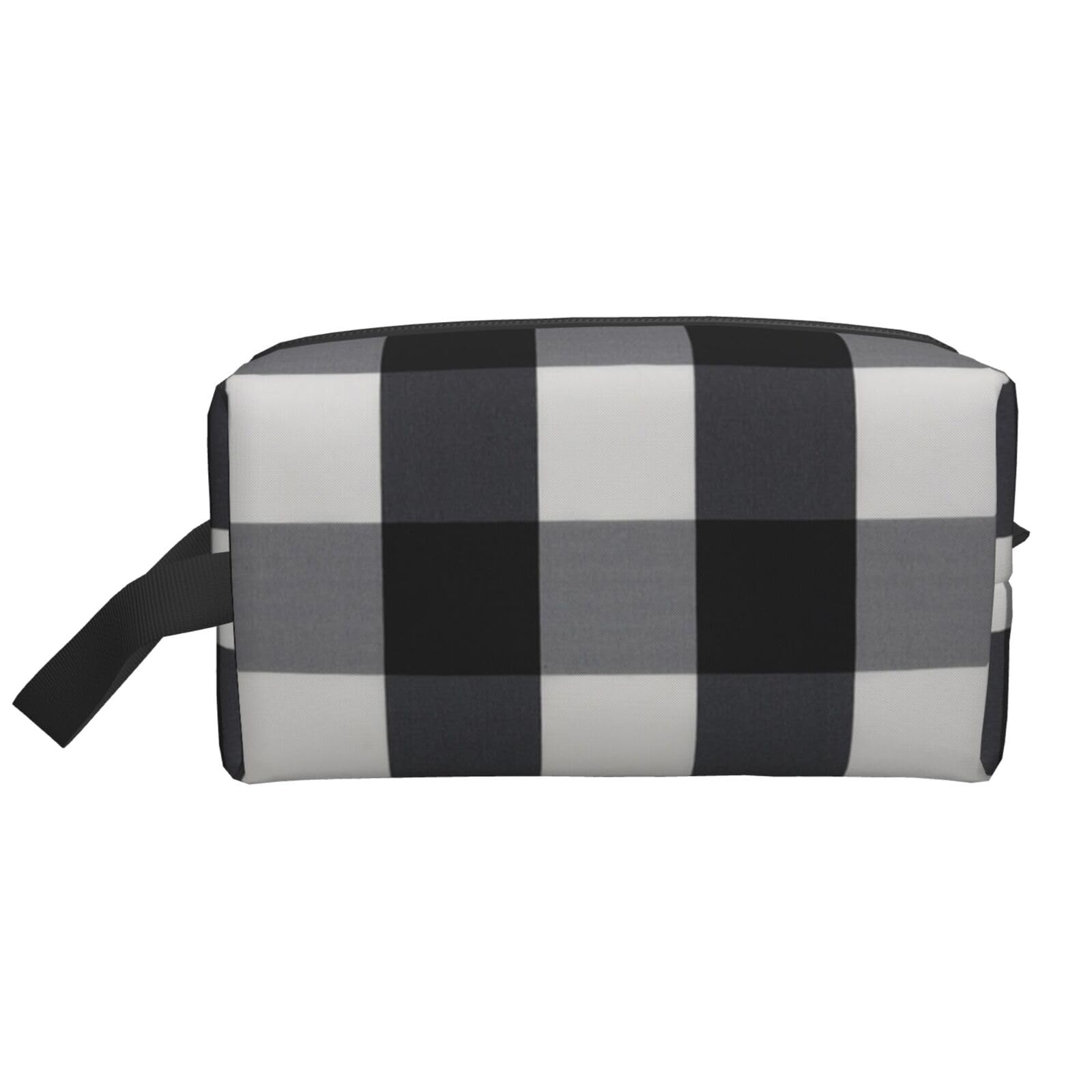 Ercgad Unisex White Black And Plaid Print Large Capacity Travel Toiletry Bag Cosmetic Pouch Daily Storage Makeup Case