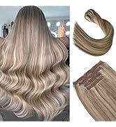 Licoville Hair Extensions Clip in Human Hair Balayage Extensions Lace Weft Invisible Brown Mixed ...