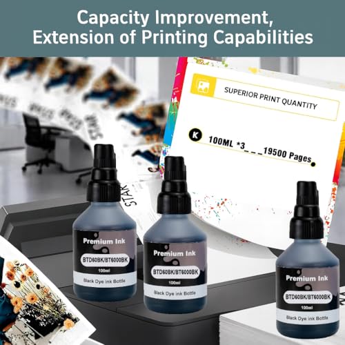 Image of KOSH BTD60 BT5000 Refill Ink Compatible for Brother DCP-T300 T310W T500W T520W T220 T700W T420W T425W T426W T428W T720DW T725DW T820DW T810W T910DW T920DW Printers (3, Black Pack of 3)