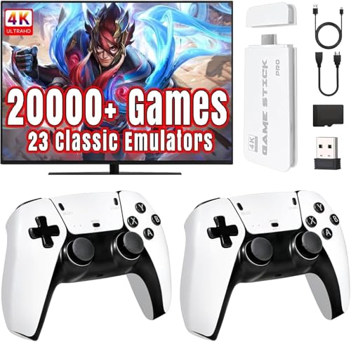 PZNETUE 2025 Retro Konsole Spielkonsole Game Stick, Retrolink 20,000+ Spiele mit 2 Wireless Controller, Retro Konsole Plug & Play Game Stick TV HDMI, Geschenk für Erwachsene & Familien (G-Pro)