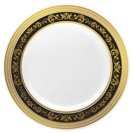 Posh Setting Royal Collection Combo Pack China Look White, Gold/Black Plastic Plates (Includes 4 Packs of 7.25