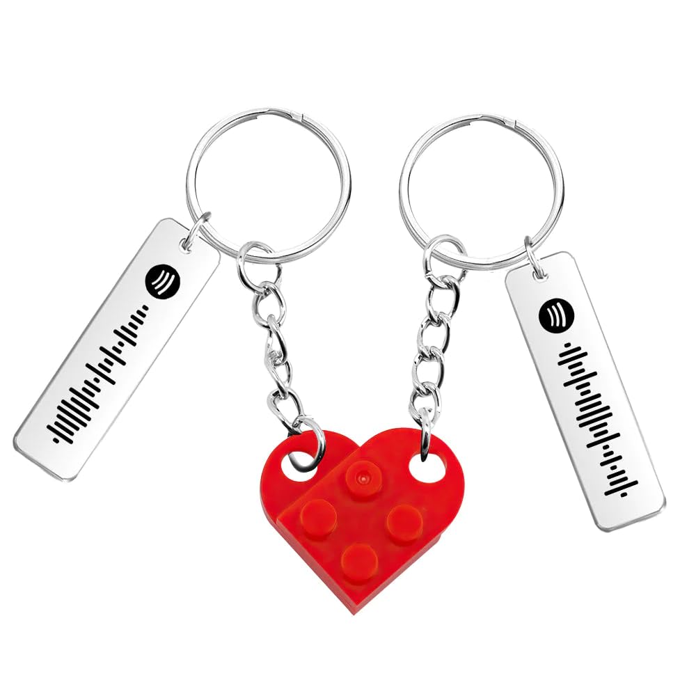 Smile labPersonalised Spotify Heart Keychain Set for Couples Custom Brick Heart Matching Keychain for Boyfriend Girlfriend