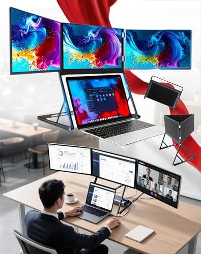 Image of Laptop Screen Extender Triple Monitor Mount Stand Triple Screen Laptop Monitor Extender, Portable 3 Screen Display with Single USB-C, Foldable Aluminum Multi-Monitors for Office (2 Set)