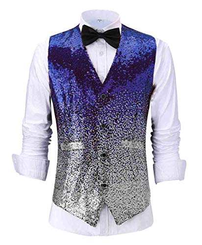 Ceehuteey Suit Vest Gradient Color Sequin Mens Evening Party Fashion Waistcoat for Wedding Groomsmen