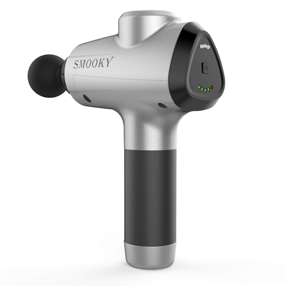 Pistola per Massaggi, Massaggiatore Muscolare per Tessuti Profondi Palmare, 55DB 2400mAh Pistola A Fascia Regolabile A 3 velocità con 6 Teste di Massaggio, Riduzione del Rumore Intelligente