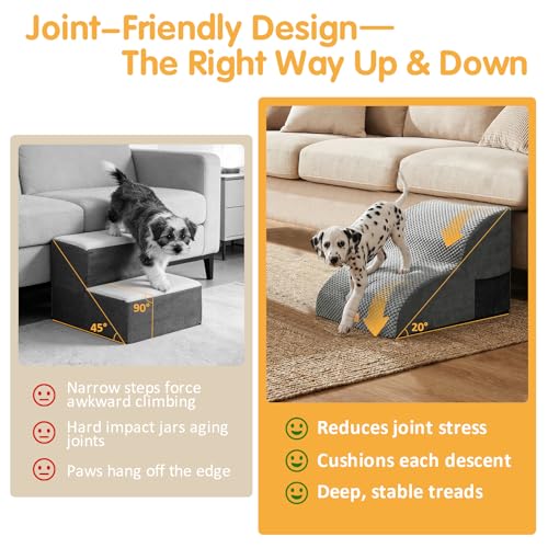 Image of Topmart High Density Extended Foam Dog Ramp&Steps 2 Tiers,11.8 inch High | Non-Slip Dog Stairs,Soft Foam Pet Ladder with Removable Cover,Best for Injured,Older Cats,Pets with Joint Pain