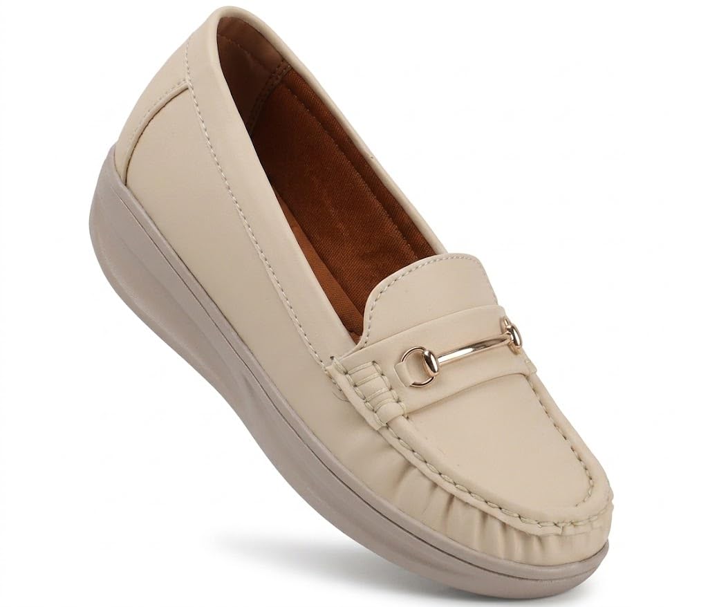 krafter Women's Chunky Sole Slip-On Loafers - Comfortable Metal Buckle Dress Shoes, Daily Office Formal Wear & Casual Moccasins for Girls-picture-36