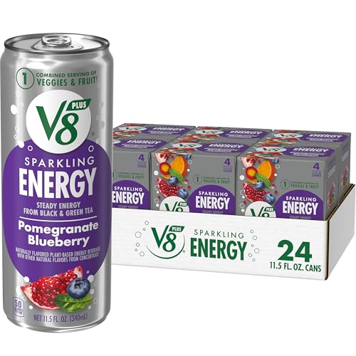 Image of V8 +Energy Sparkling Pomegranate Blueberry Juice Energy Drink, 11.5 fl oz Can (24 Pack)