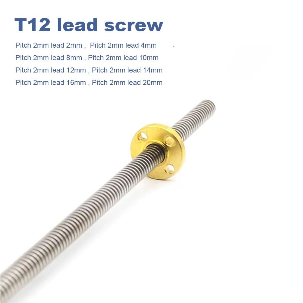 Pręt gwintowany ze stali nierdzewnej, 1 szt. Stal nierdzewna T12 Drukarka 3D, Gwint 12 mm Odprowadzenie 2 mm 4 mm 8 mm 10 mm 12 mm 14 mm Długość 100 mm do 1000 mm Z nakrętką mosiężną(Pitch 2mm Lead 2m