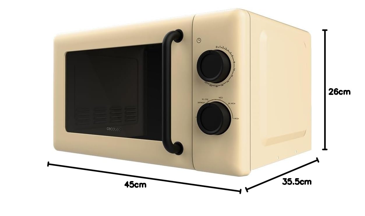 Cecotec Forno a Microonde Meccanico da 20 L Proclean 3010 Yellow. 700 W, 6 Livelli Di Potenza, Modalità Sbrinamento, Segnale Di Fine Cottura, Lampada Interna, Timer Fino A 30 Minuti, Design Giallo