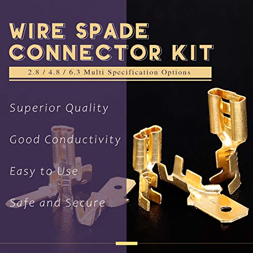 Swpeet 720Pcs Gold 2.8/4.8/6.3Mm Male And Female Spade Quick Connectors Wire Crimp Terminal Block With Insulating Sleeve Assortment Kit Perfect For Electrical Wiring Car Audio Speaker #TOP3