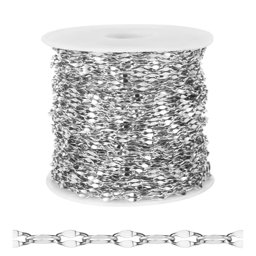 66FT Stainless Steel Lip Chain for Jewelry Making 2MM Silver Sparkly Link Chains Roll Bulk for DIY Crafts Jewelry Making