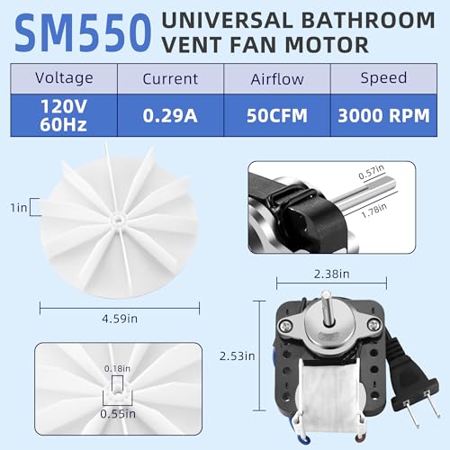 Universal Bathroom Vent Fan Motor Kit AMI Parts 50 CFM 120V Fit C65878 VFM100 E498-1 82423K K111 C01575 65100 EM550 EM75