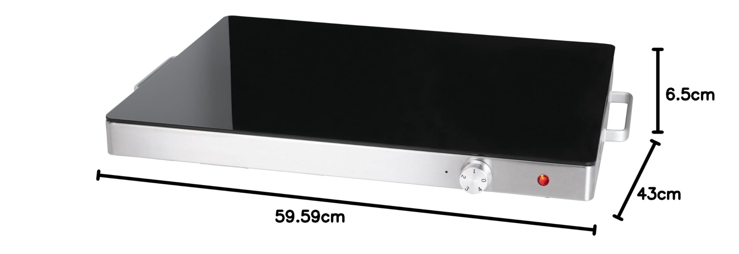 Piastra scaldavivande HWT140, vetro temperato, controllo manuale, 400W, piedini antiscivolo, protezione anti-surriscaldamento, indicatore di funzionamento, argento/nero
