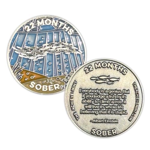 Image of The Achieve Mint 22 Months Sober Token | 22 Months Sobriety Chip | Non-AA, Non-Religious Medallion for Men and Women Celebrating Sobriety