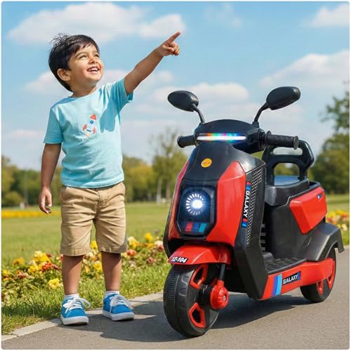 Image of Toyzone Galaxy Kids Electric Scooty (Red) | 6V 4.5Ah Battery Rechargeable Scooter | Music & Colourful LED Lights | Smooth Acceleration | 6 Months Battery Warranty | for Kids 3-8 Years, Upto 35 Kgs