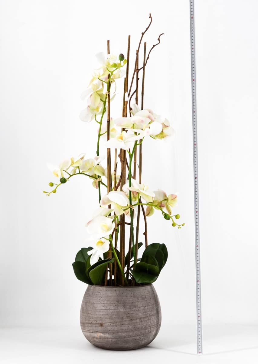PHALAENOPSIS Orchidea Artificiale 100CM con Vaso Ovale Bianca Fiori Piante Artificiali