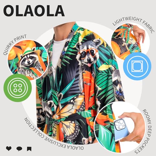 Image of OLAOLA Men Lightweight Kimono Robe with Belt Japanese Style Robe Jacket Casual Open Front Long Cardigan Cape Coat Outwear