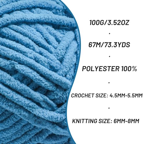 Image of 2 Pack Chunky Chenille Yarn for Crocheting, Baby Yarn for Crocheting Soft Blankets, Bulky Yarns for Crochet Amigurumi, 200g (148.7yds) Fluffy Velvet Yarns for Hand Knitting (2 Lake Blue)