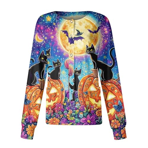 Printed Scrub Jackets for Woman Print Long Sleeve Plus Size Womens Scrubs for Women Nursing Jacket with Pockets