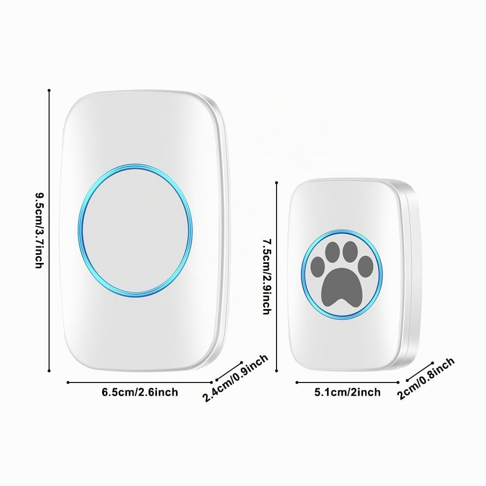 DONGKER Sonnette sans Fil pour l'entraînement des Animaux de Compagnie, Sonnette sans Fil pour Chiens et Chats, étanche IP44, avec 60 sonneries et 5 Niveaux de Volume réglables pour Chiens et Chats