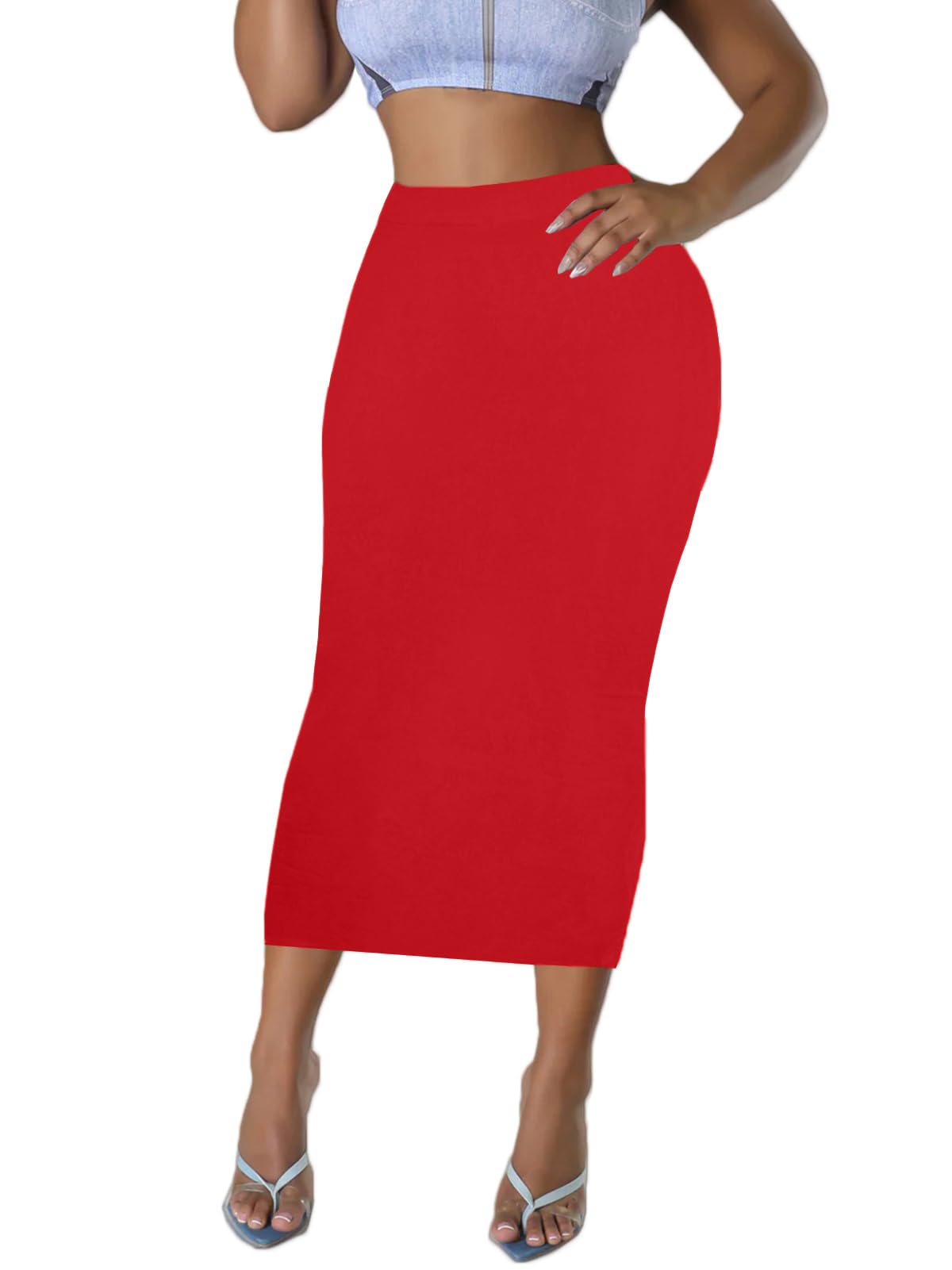 Women's Long Midi Pencil Skirt - High Waisted Bodycon Summer Casual Club Going Out Y2K Tight Skirts