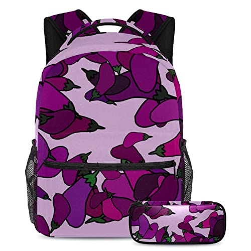 Sac à dos aubergine solide et sa trousse contre l'usure des affaires