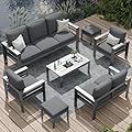 AECOJOY Aluminum Patio Furniture Set, Modern Outdoor Patio Furniture with Coffee Table, 7 Pieces Outdoor Conversation Set with Dark Grey Cushions for Balcony, Porch, Lawn and Yard