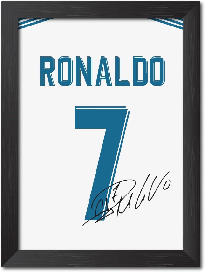TenorArts Cristiano Ronaldo Poster Frame Madrid Jersey Laminated Photo Print with Signature Framed Painting with Matt Finish Black Frame (12 inches x 9inches)