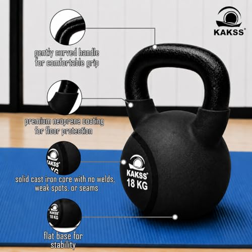 Image of Kakss Half Coating Neoprene Kettlebell (Black, 18 KG) (PROUDLY MADE IN INDIA)